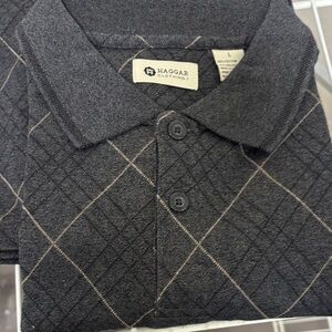 Haggar Black Polo with Subtle Gray Argyle